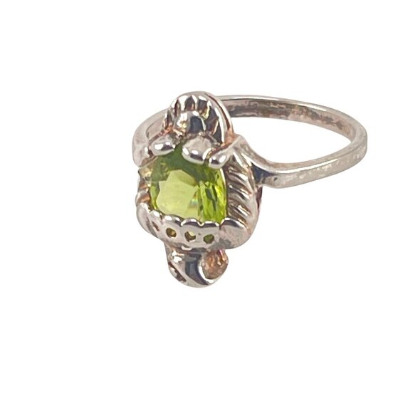 Vintage Sterling Silver Ring With Green Stone In Turtle Design Size 5.5 - Picture 1 of 9